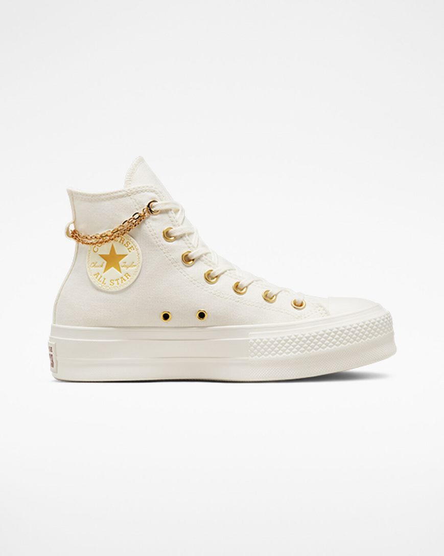 Women\'s Converse Chuck Taylor All Star Lift Gold Chain High Top Platform Shoes Beige / Yellow | AU 963C4Q